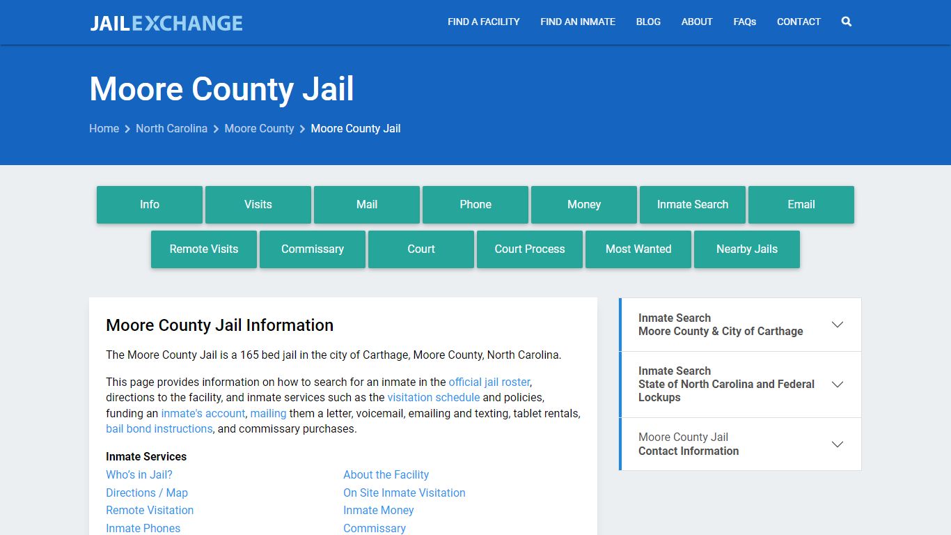 Moore County Jail, NC Inmate Search, Information
