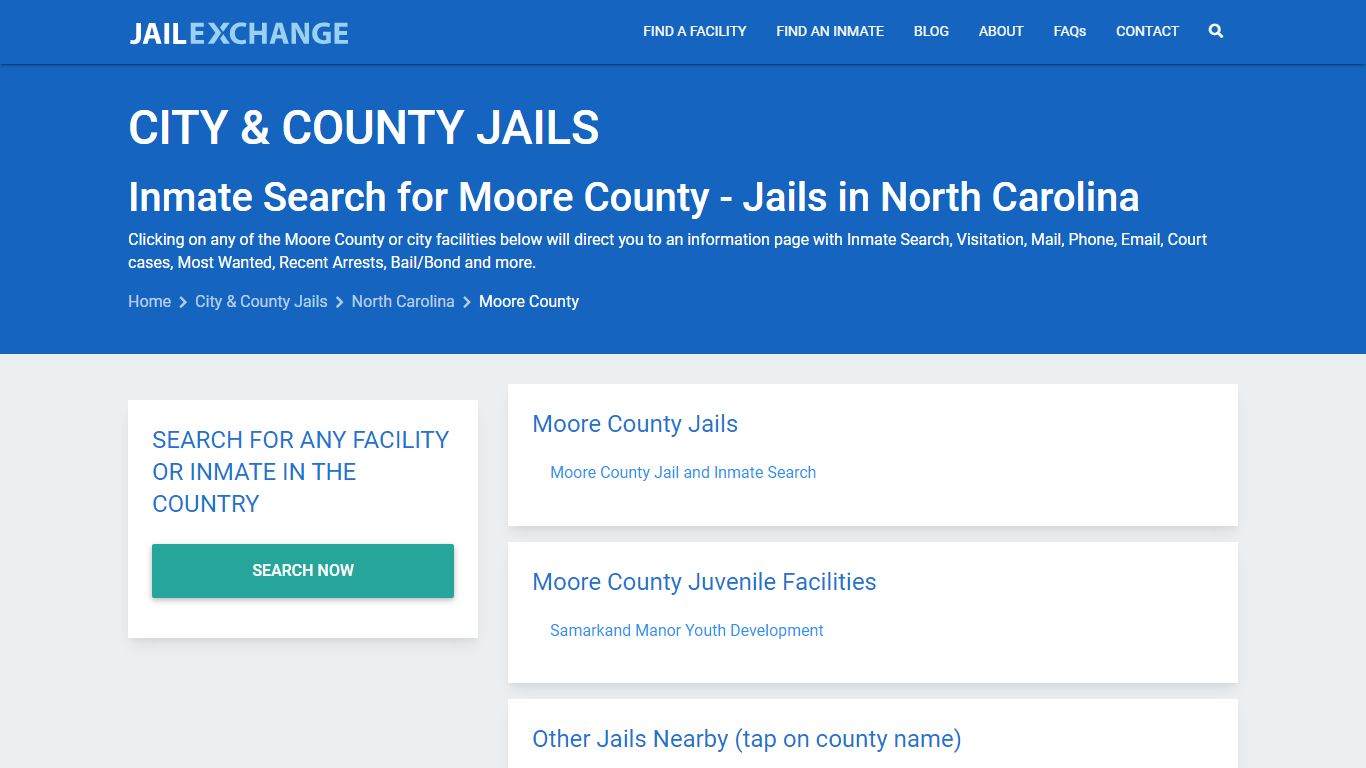Inmate Search for Moore County | Jails in North Carolina - Jail Exchange